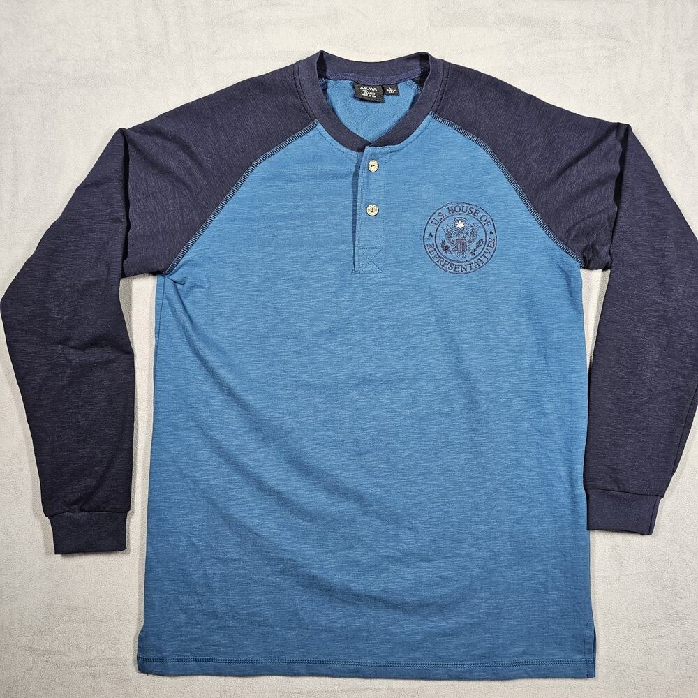 AKWA Classic US House Representatives Henley Shirt Mens Large Blue Long Sleeve‎ - Picture 2 of 7
